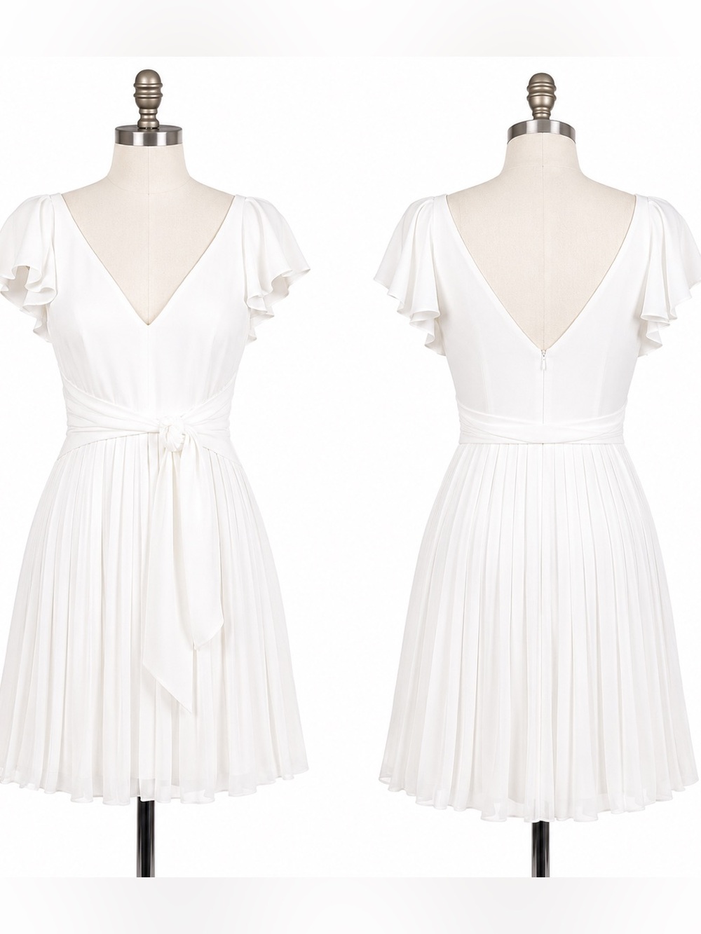cinq a sept White Pleated Mini Dress with Tie Waist - Picture 3 of 10
